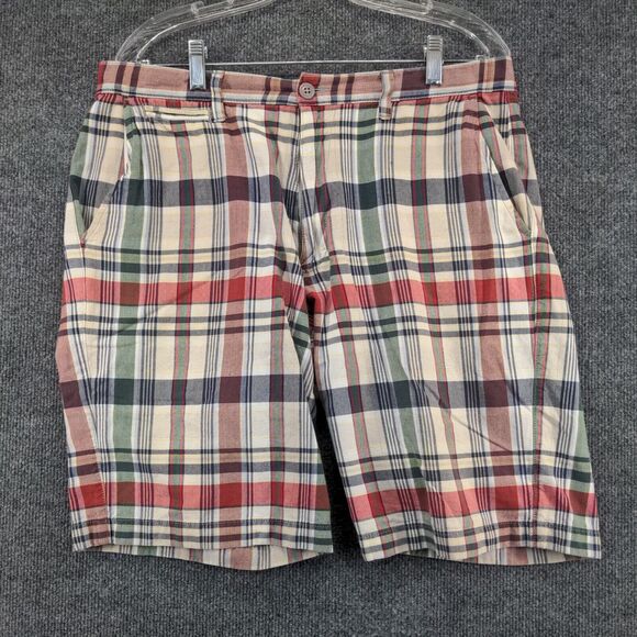 Lands' End Mens Canvas Chino Shorts Multi Plaid Size 34 Slash Pockets - Picture 2 of 11